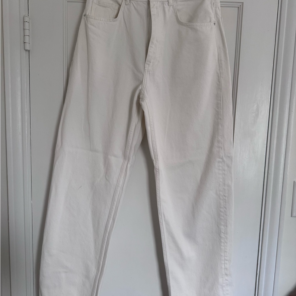 Bershka Men's Cream Straight Jeans
